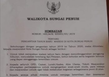 Himbauan Walikota Sungai Penuh Jelang Peringatan Tahun Baru