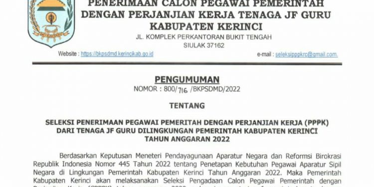 Resmi Dibuka, Berikut Jadwal Pendaftaran PPPK Guru 2022 Pemkab Kerinci