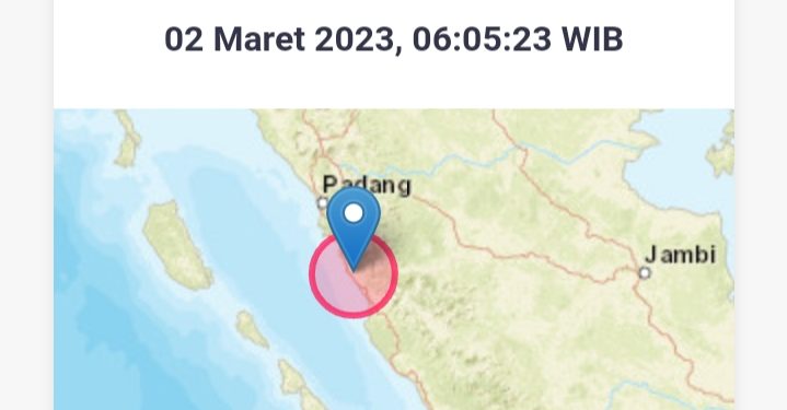 Gempa Pagi Ini di Pesisir Selatan Padang Terasa di Kerinci dan Sungai Penuh