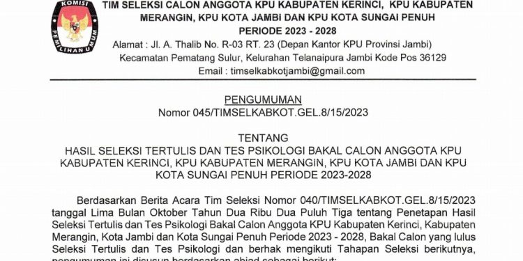 Teng! Timsel Umumkan Nama – nama Peserta Calon Komisioner KPU Yang Lulus 20 Besar