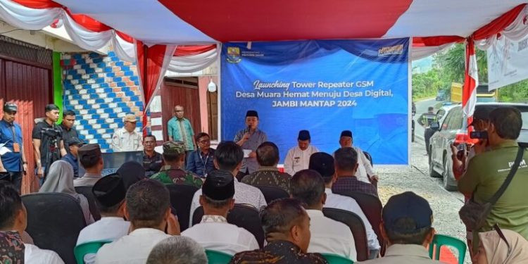 Gubernur Al Haris Launching Tower Repeater GSM, Kini di Muara Hemat Sudah Ada Sinyal HP