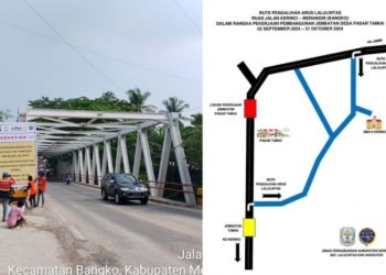 Jembatan Diperbaiki, Akses Jalan Kerinci di Tamiai Ditutup dan Lalulintas Dialihkan