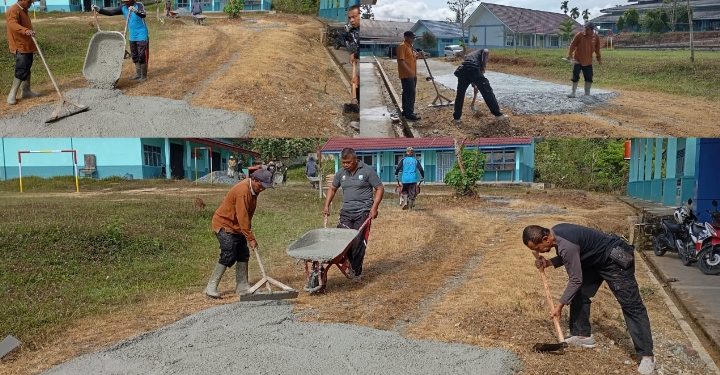 Guru SMKN 2 Sungai Penuh Goro Bangun Jalan Cor di Lingkungan Sekolah