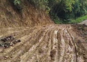 Warga Keluhkan Badan Jalan Menuju RKE Licin Akibat Timbunan Tanah