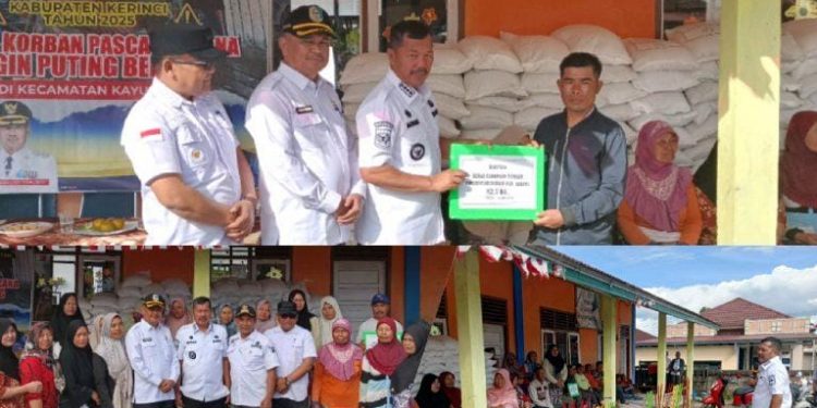 Bupati Monadi Salurkan 3 Ton Beras untuk Warga Terdampak Puting Beliung di Kayu Aro