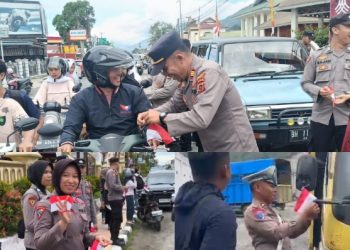 Semarak Merah Putih, Polres Kerinci Bagi Bendera ke Pengendara