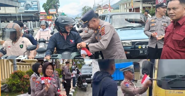 Semarak Merah Putih, Polres Kerinci Bagi Bendera ke Pengendara