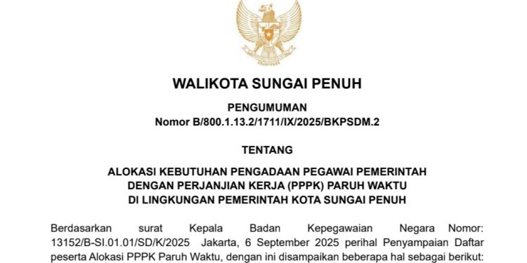 1.540 PPPK Paruh Waktu Sungai Penuh Dinyatakan Lulus