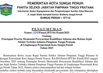 28 Peserta Lulus Seleksi Administrasi Lelang Jabatan Eselon II Pemkot Sungai Penuh